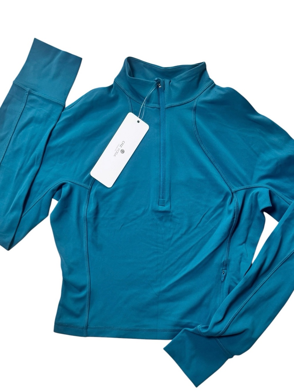 Teal Quarter-Zip Cropped Athletic Pullover-Yoga